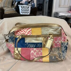 Coach Patchwork Satchel Purse F17164 Metallic Leather Canvas Multicolor Bag